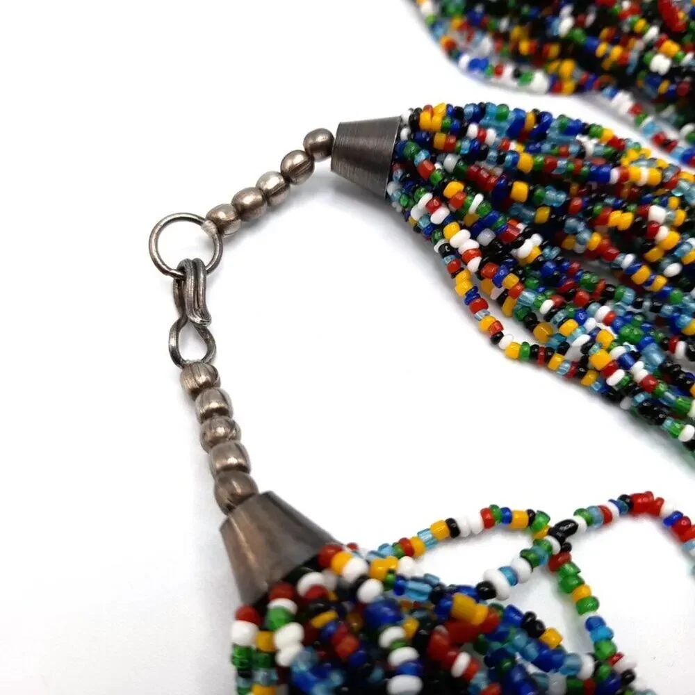 Vintage Multi-strand Glass Bead Necklace, Bohemian 28 Strands, 33 Inches